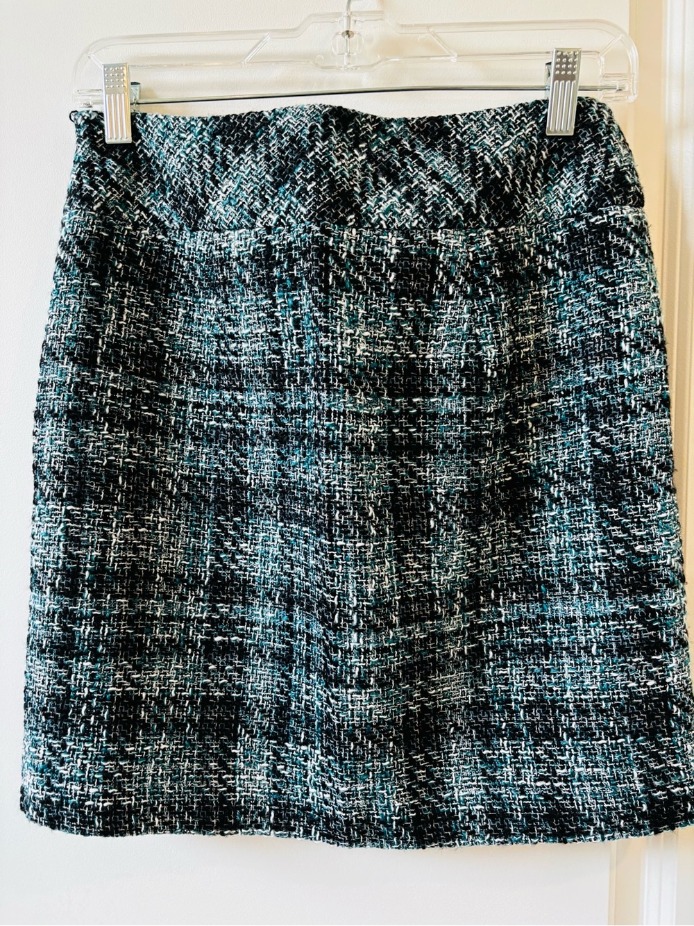 LOFT Black and Teal Tweed A-Line Midi Skirt